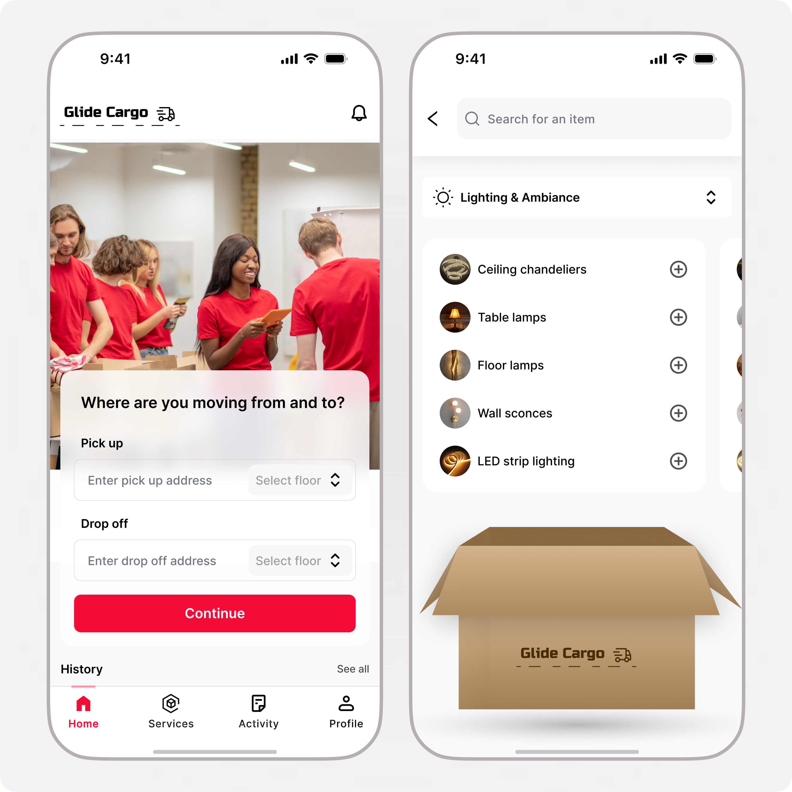 Glide Cargo · delivery app concept