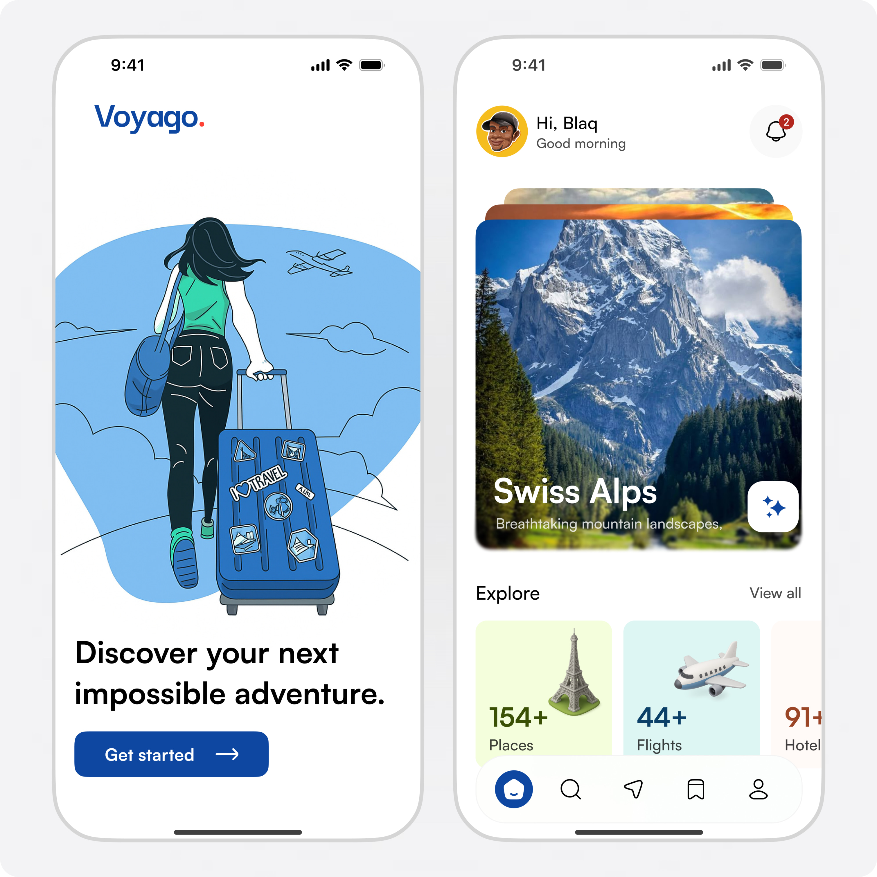 Voyago · travel app concept