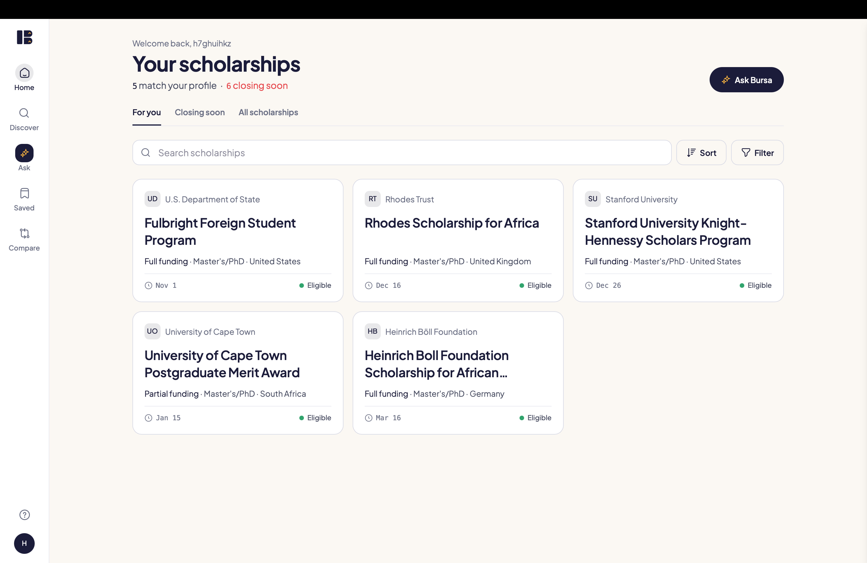 Bursa: scholarships, made browsable